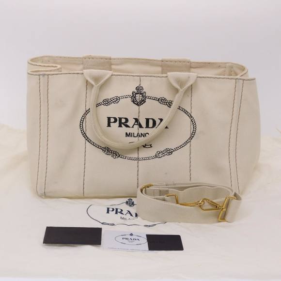 PRADA Kanapa MM Hand Bag Canvas 2way White Auth bs6430 - Picture 12 of 16